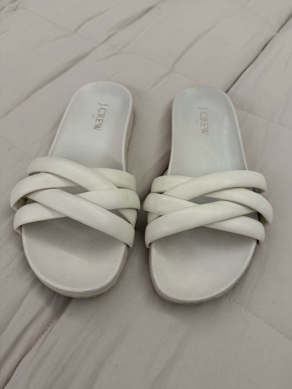 J. Crew White Braided Strap Slide Sandals